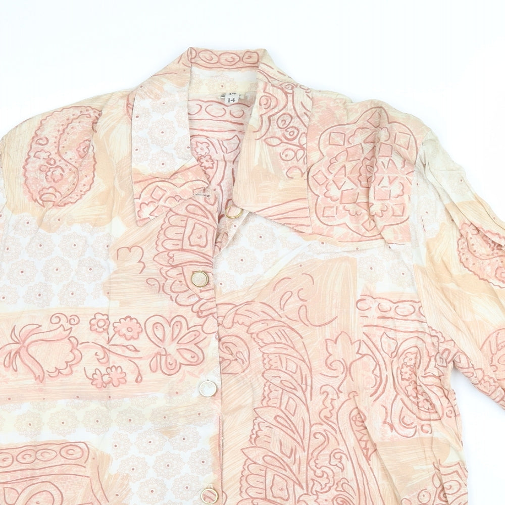 Preworn Womens Beige Paisley  Basic Button-Up Size 14