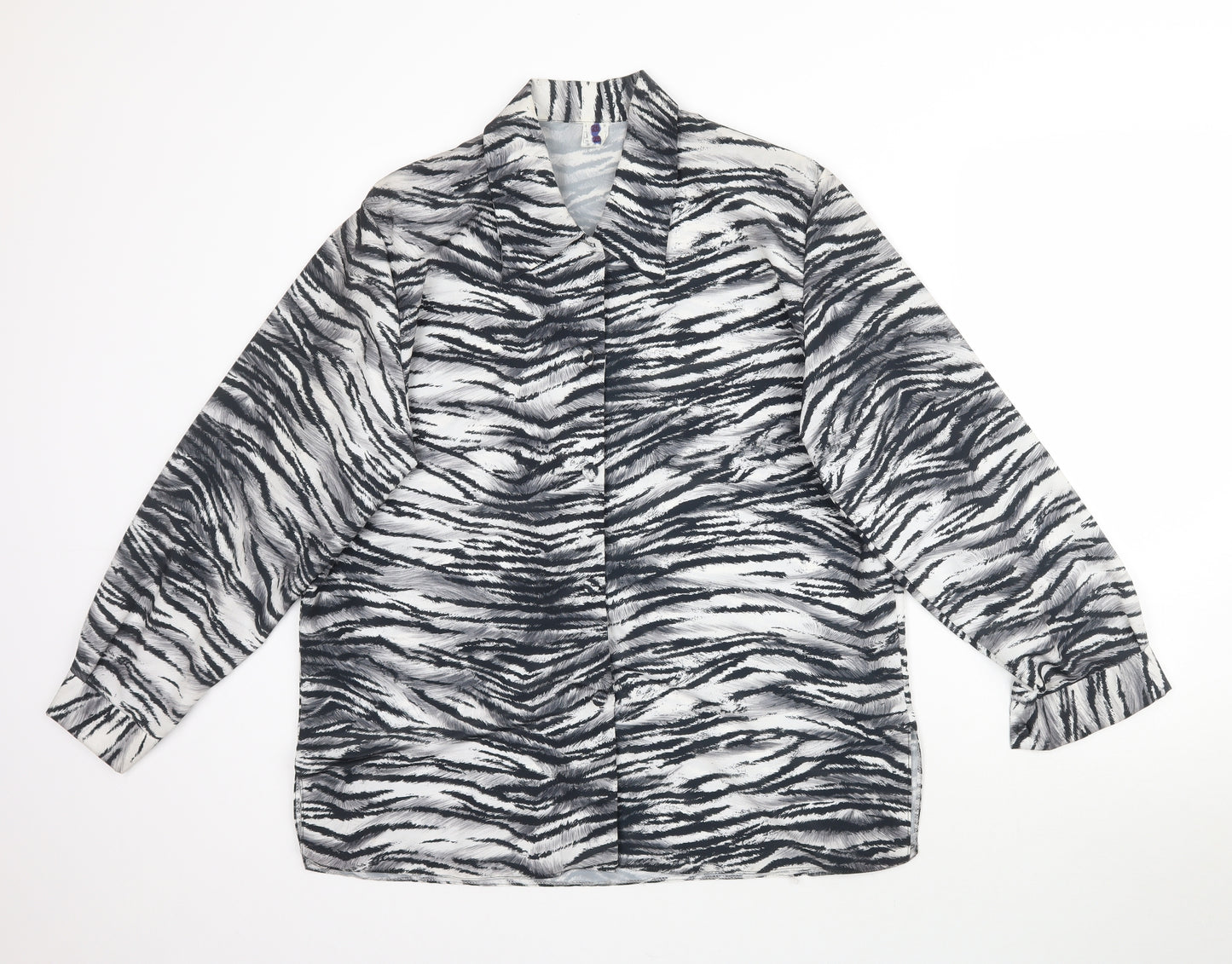 Preworn Womens Black Animal Print  Basic Button-Up Size 26  - Zebra Print