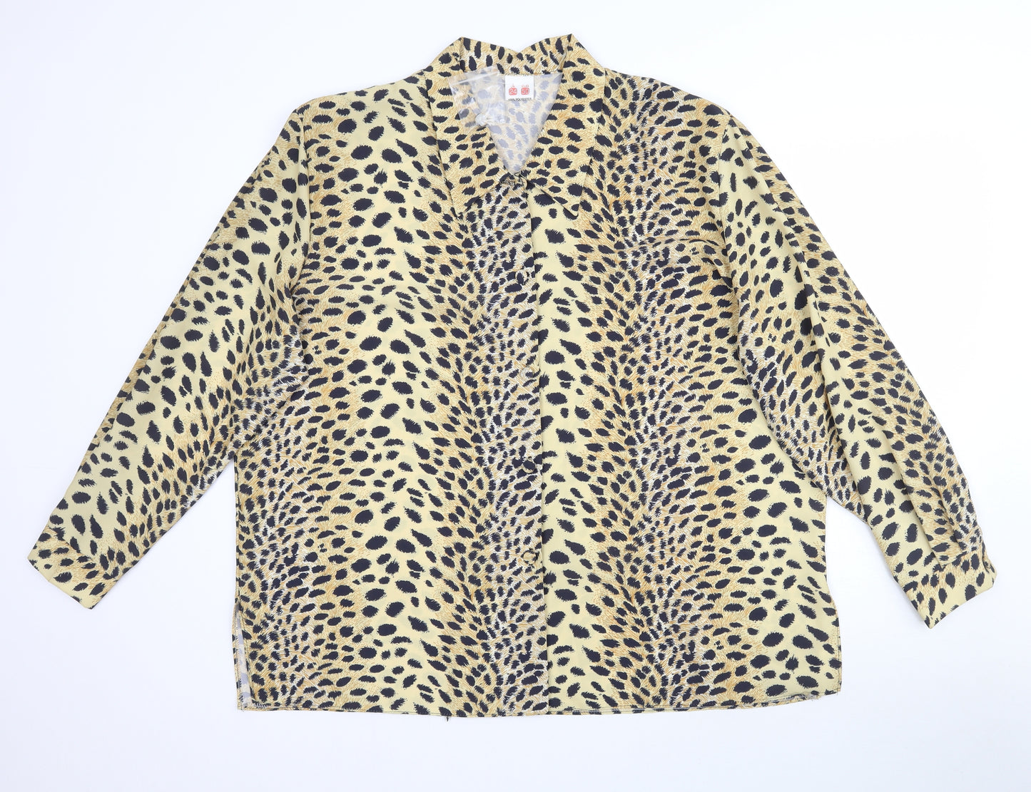 Preworn Womens Yellow Animal Print  Basic Button-Up Size 24  - Leopard Print