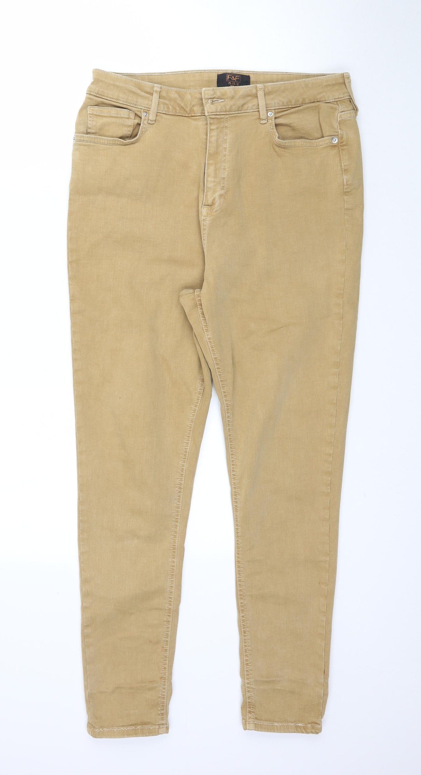 F&F Womens Beige  Denim Skinny Jeans Size 14 L28 in