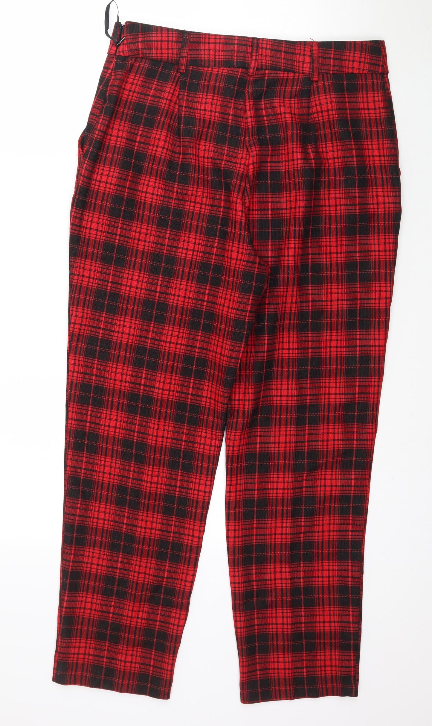 Primark Womens Red Plaid  Trousers  Size 14 L28 in