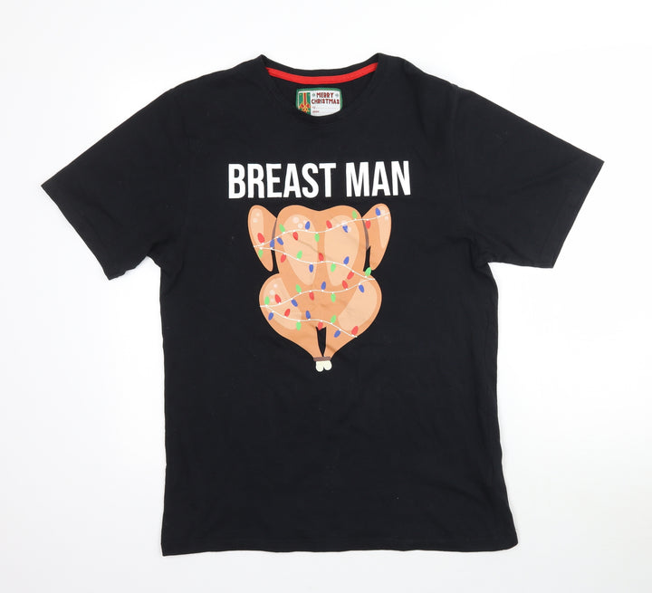 Star Mens Black    T-Shirt Size M  - Christmas Turkey