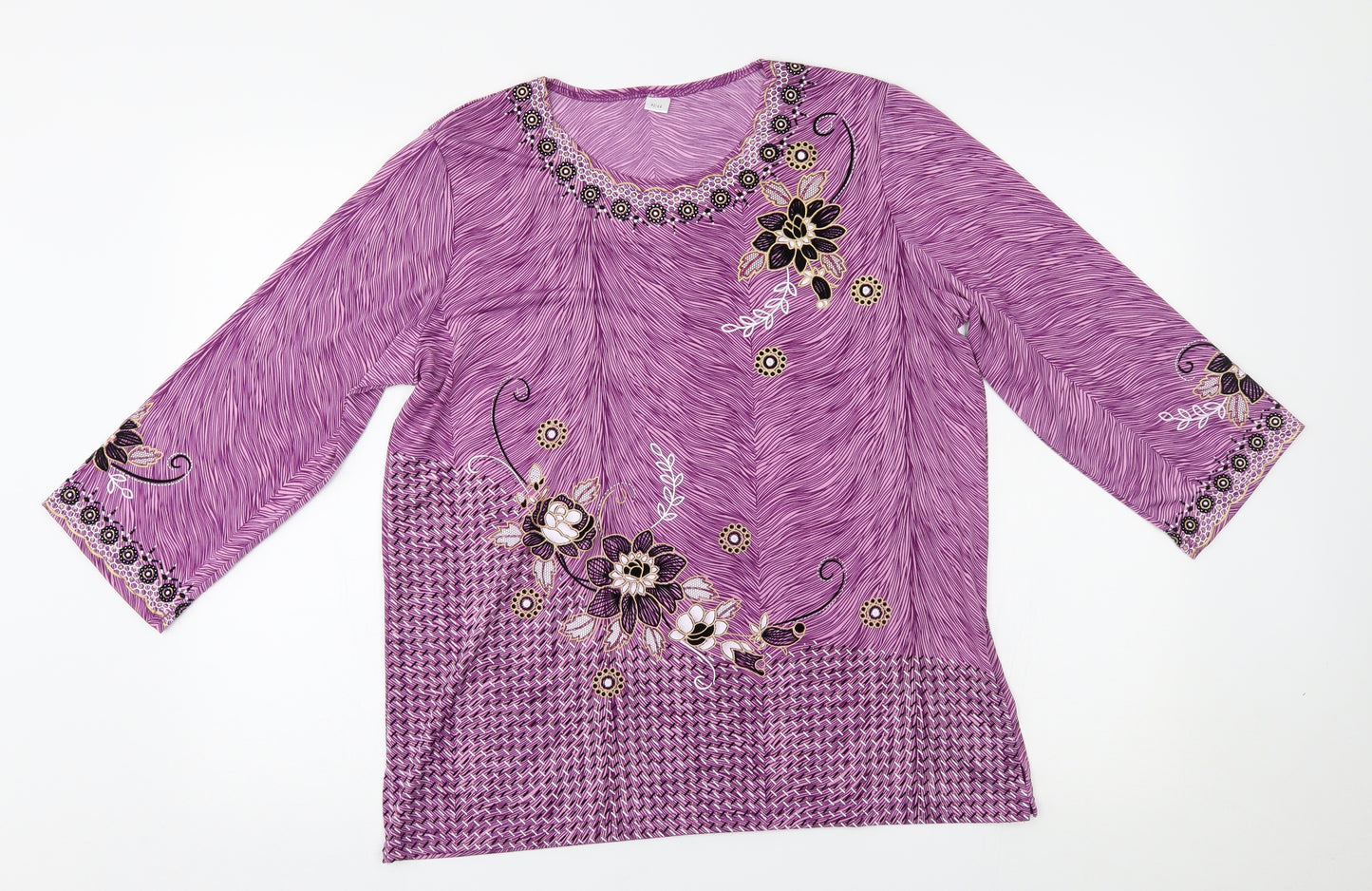 Preworn Womens Purple Floral  Basic Blouse Size 14