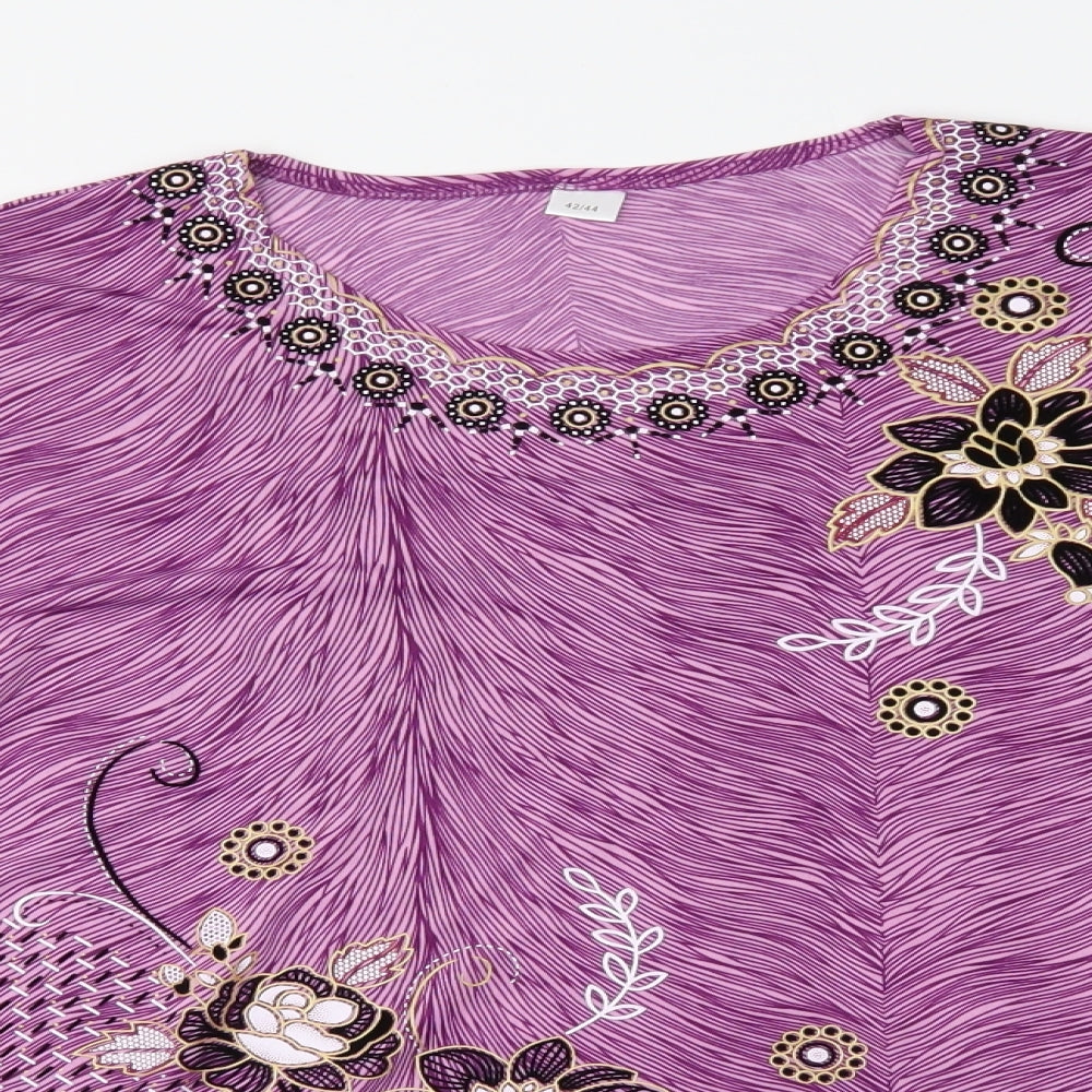 Preworn Womens Purple Floral  Basic Blouse Size 14