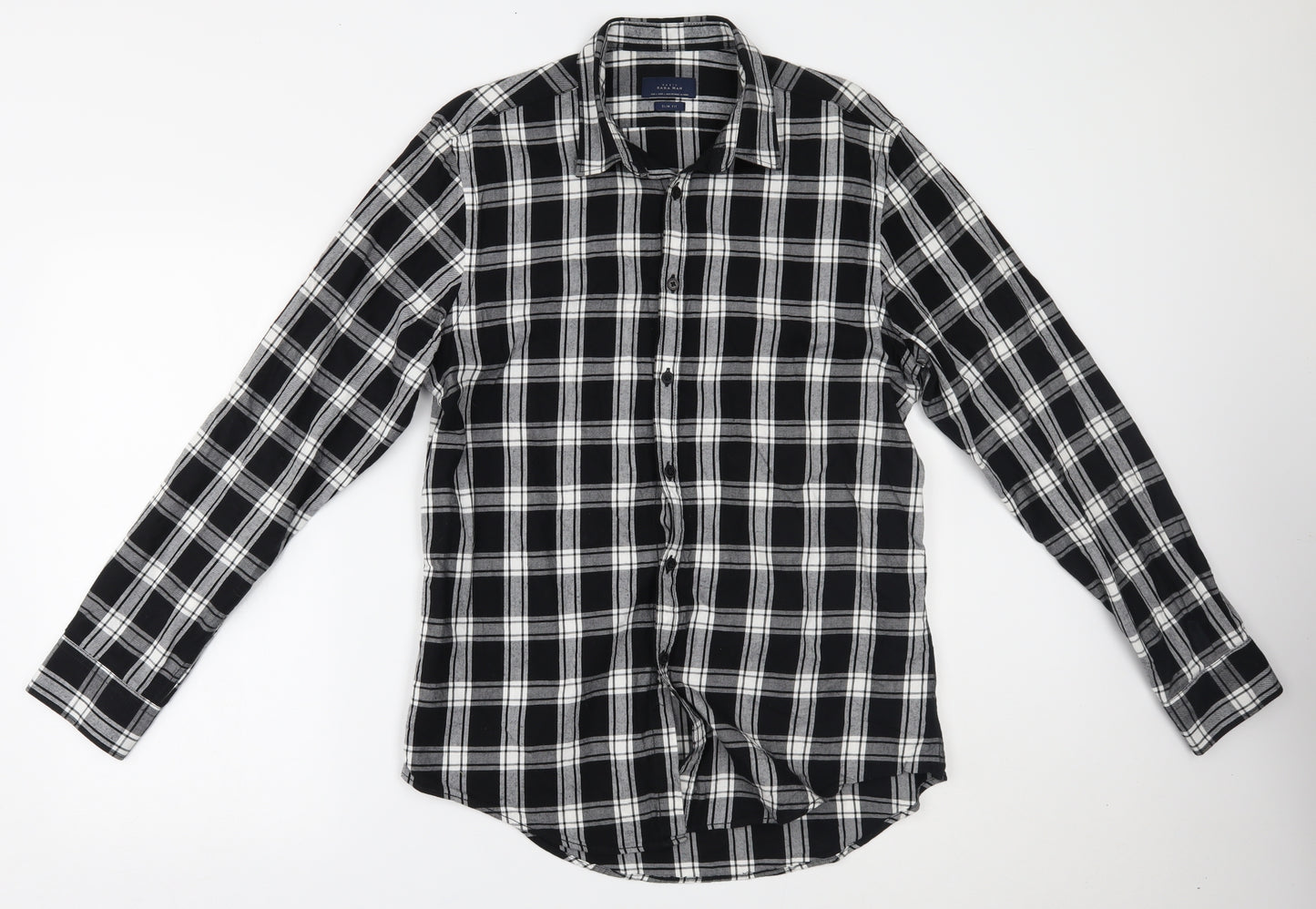 Zara Mens Grey Plaid   Button-Up Size L