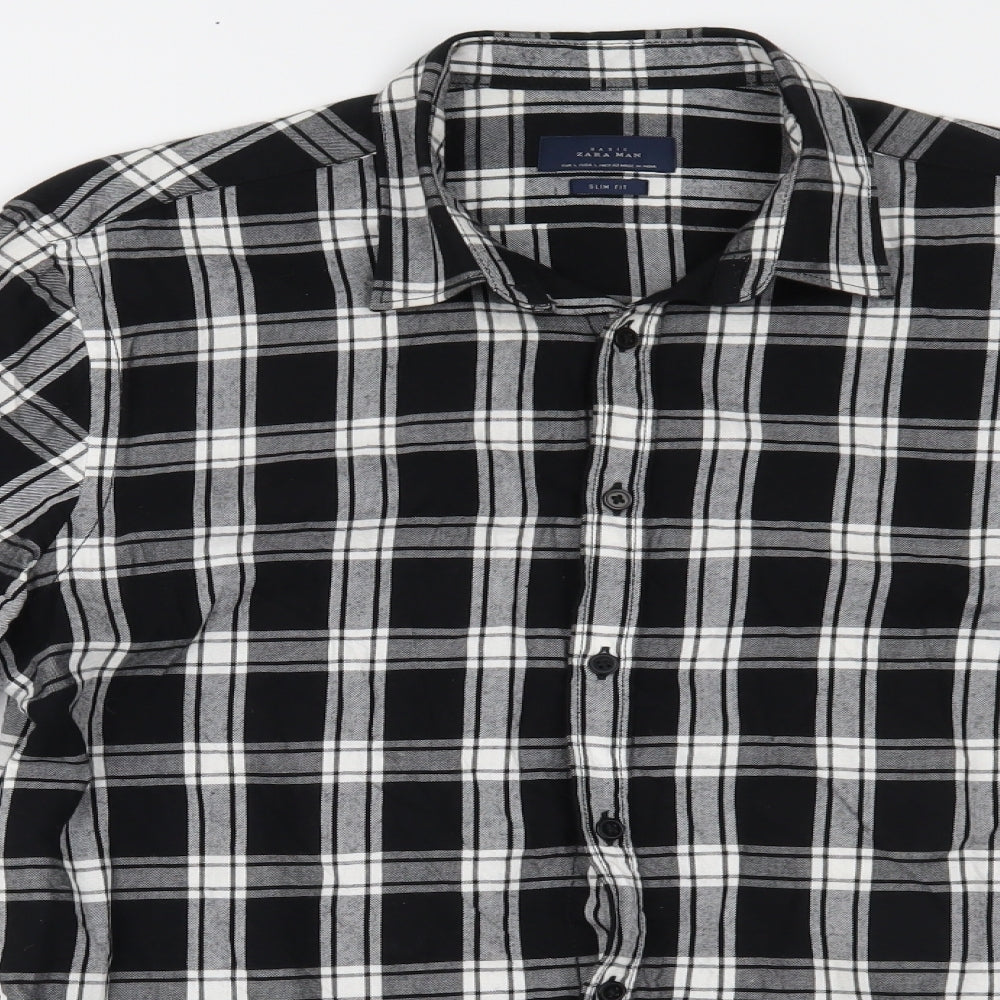 Zara Mens Grey Plaid   Button-Up Size L