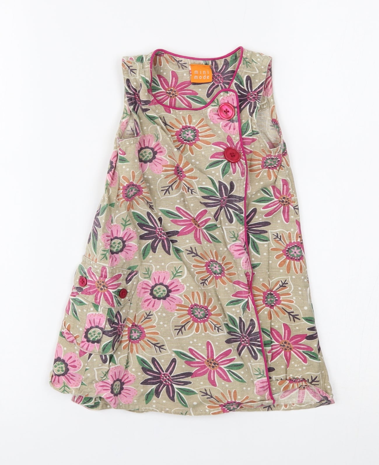 mini mode Girls Beige Floral  Wrap Dress  Size 18-24 Months