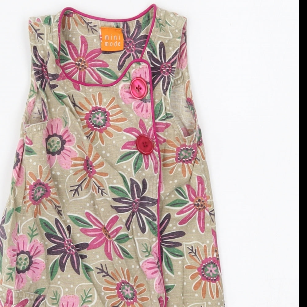 mini mode Girls Beige Floral  Wrap Dress  Size 18-24 Months