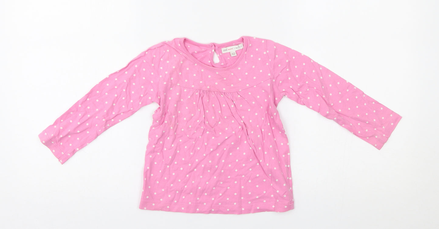 M&S Girls Pink Polka Dot  Basic T-Shirt Size 2-3 Years