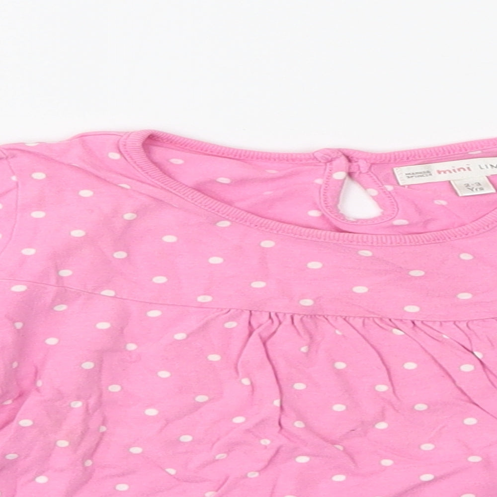 M&S Girls Pink Polka Dot  Basic T-Shirt Size 2-3 Years