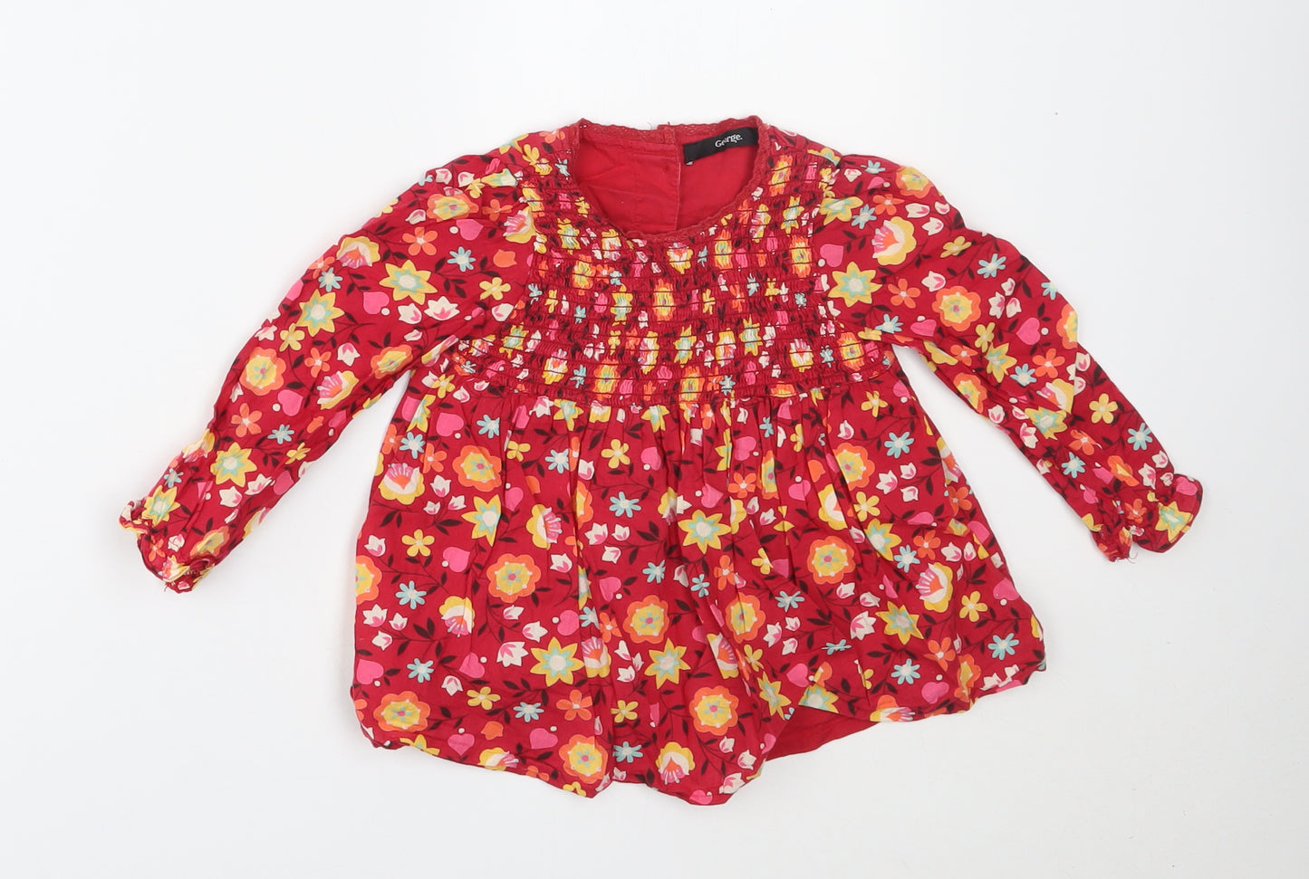 George Girls Red Floral  Basic Blouse Size 18-24 Months