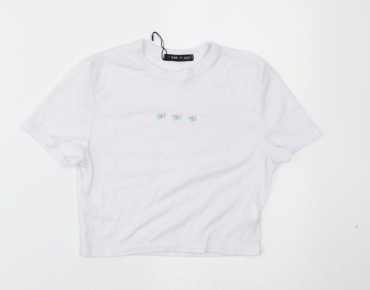 I SAW IT FIRST Womens White Cropped T-Shirt Size 6