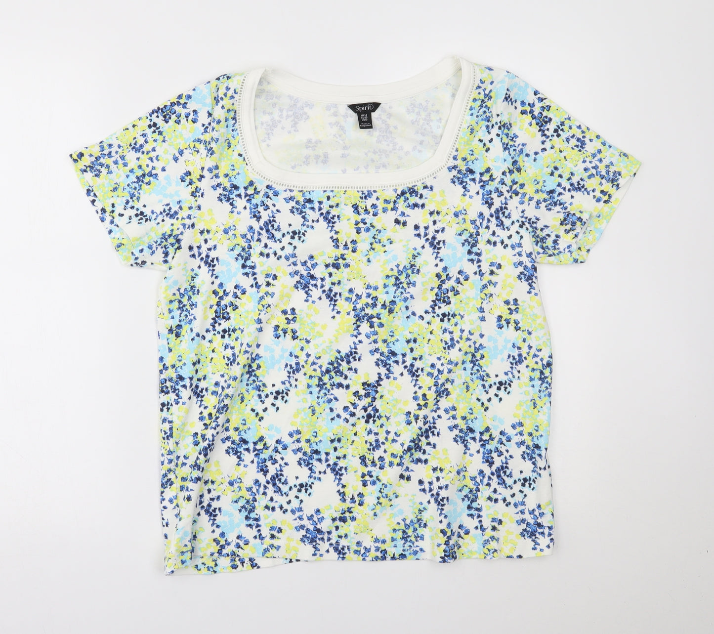 M&Co Womens White Floral  Basic T-Shirt Size 14