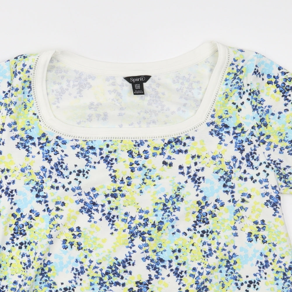 M&Co Womens White Floral  Basic T-Shirt Size 14