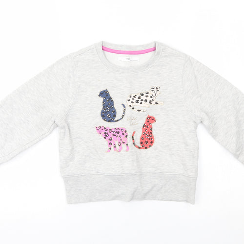 M&S Girls Grey   Pullover Jumper Size 7-8 Years  - wild cats