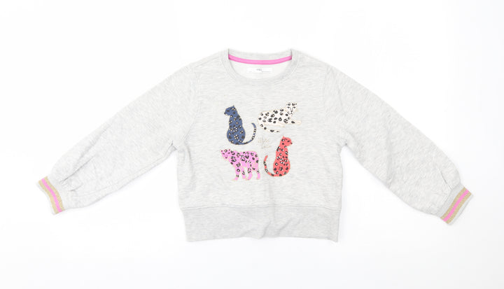 M&S Girls Grey Pullover Jumper Size 7-8 Years - wild cats