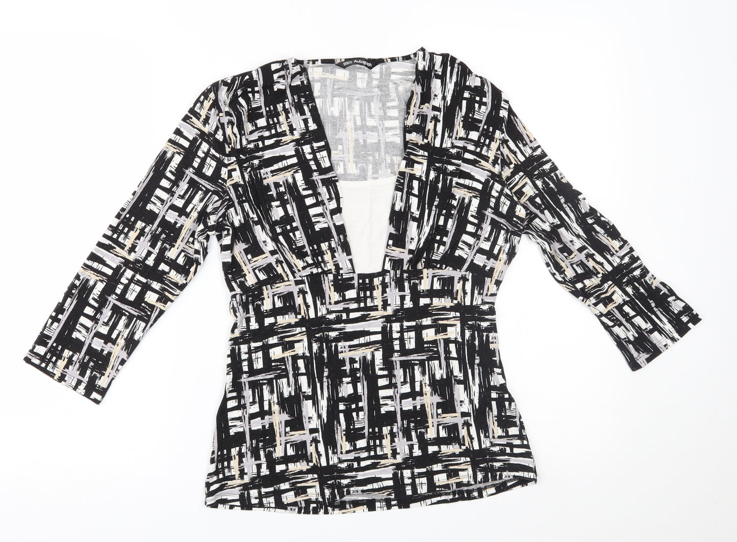 M&S Womens Black Geometric  Basic Blouse Size 10