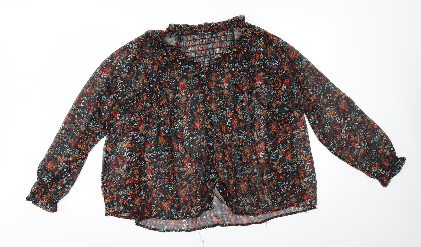 George Womens Black Floral  Basic Button-Up Size 14