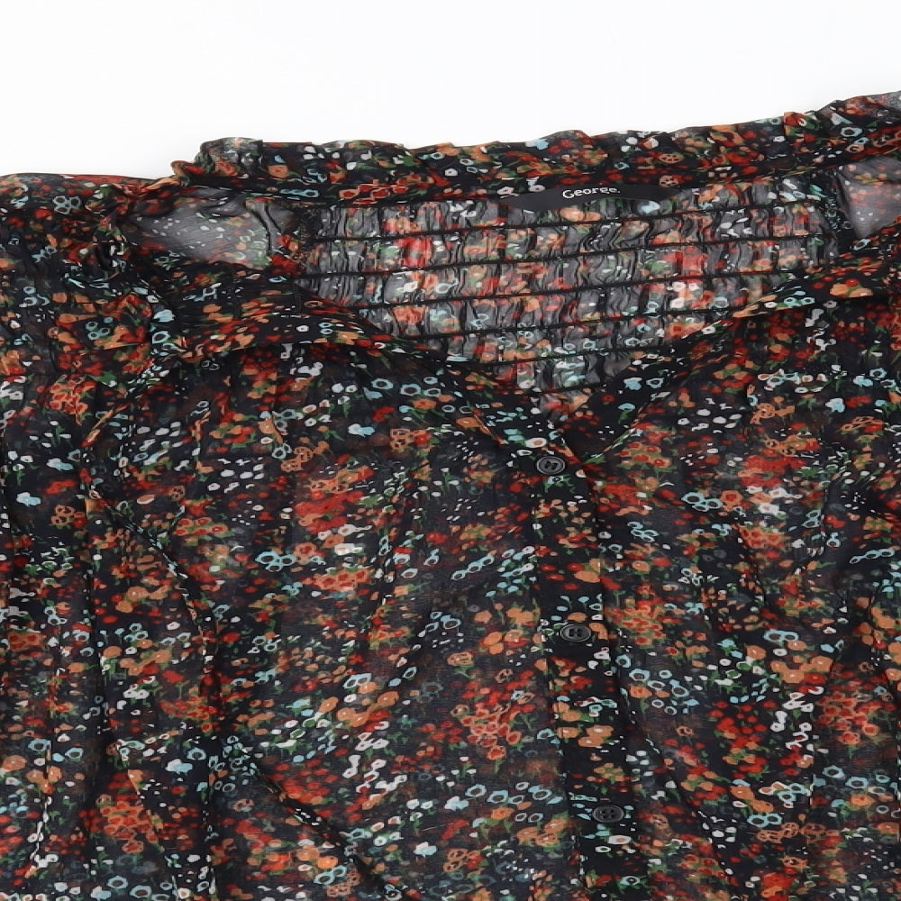 George Womens Black Floral  Basic Button-Up Size 14
