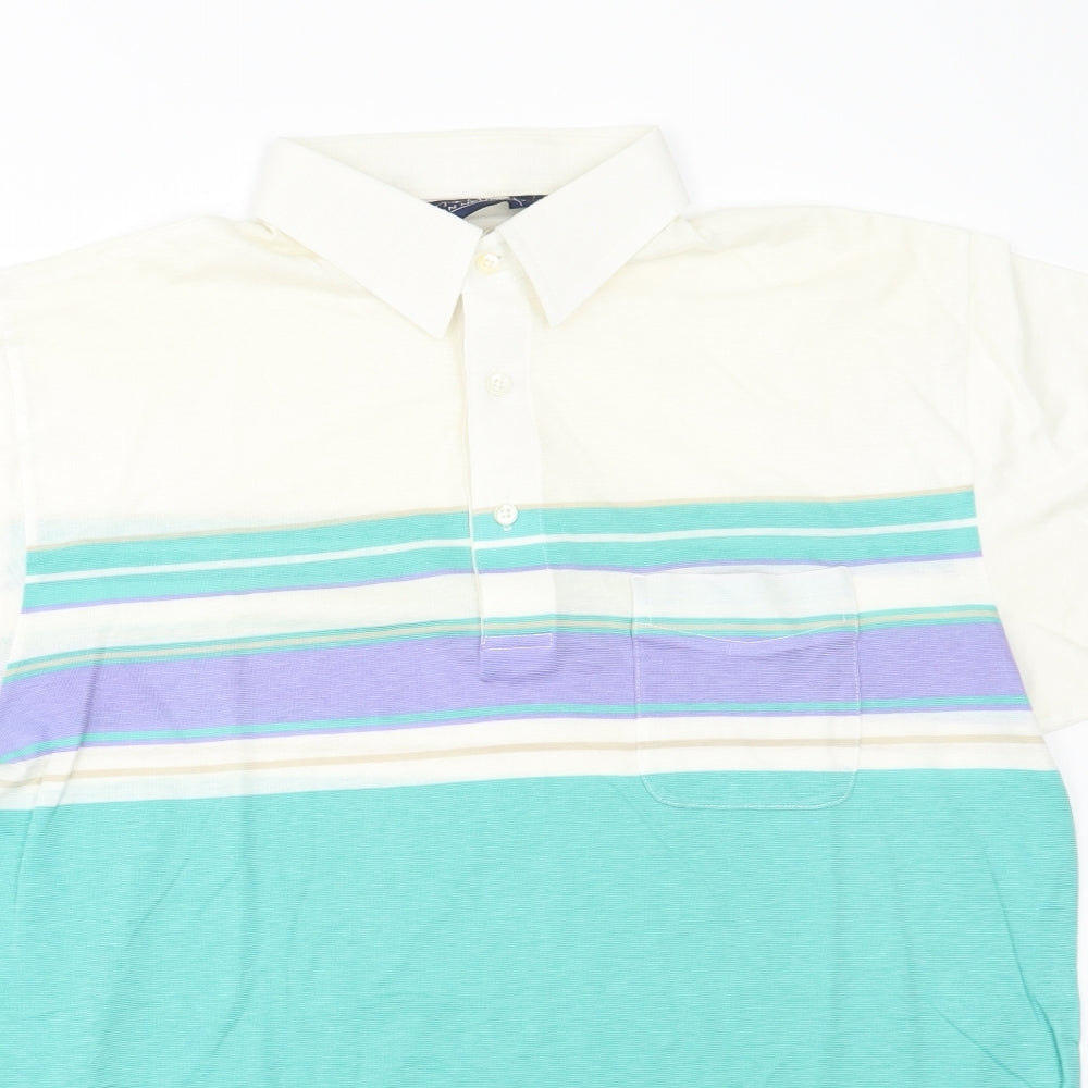 Van Heusen Mens Green Striped   Polo Size L