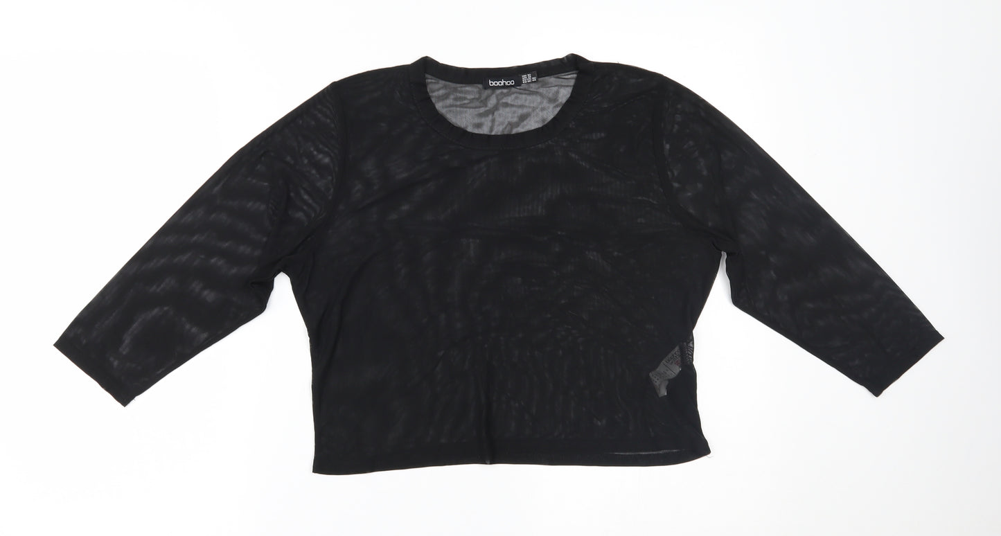 Boohoo Womens Black  Mesh Basic T-Shirt Size 18