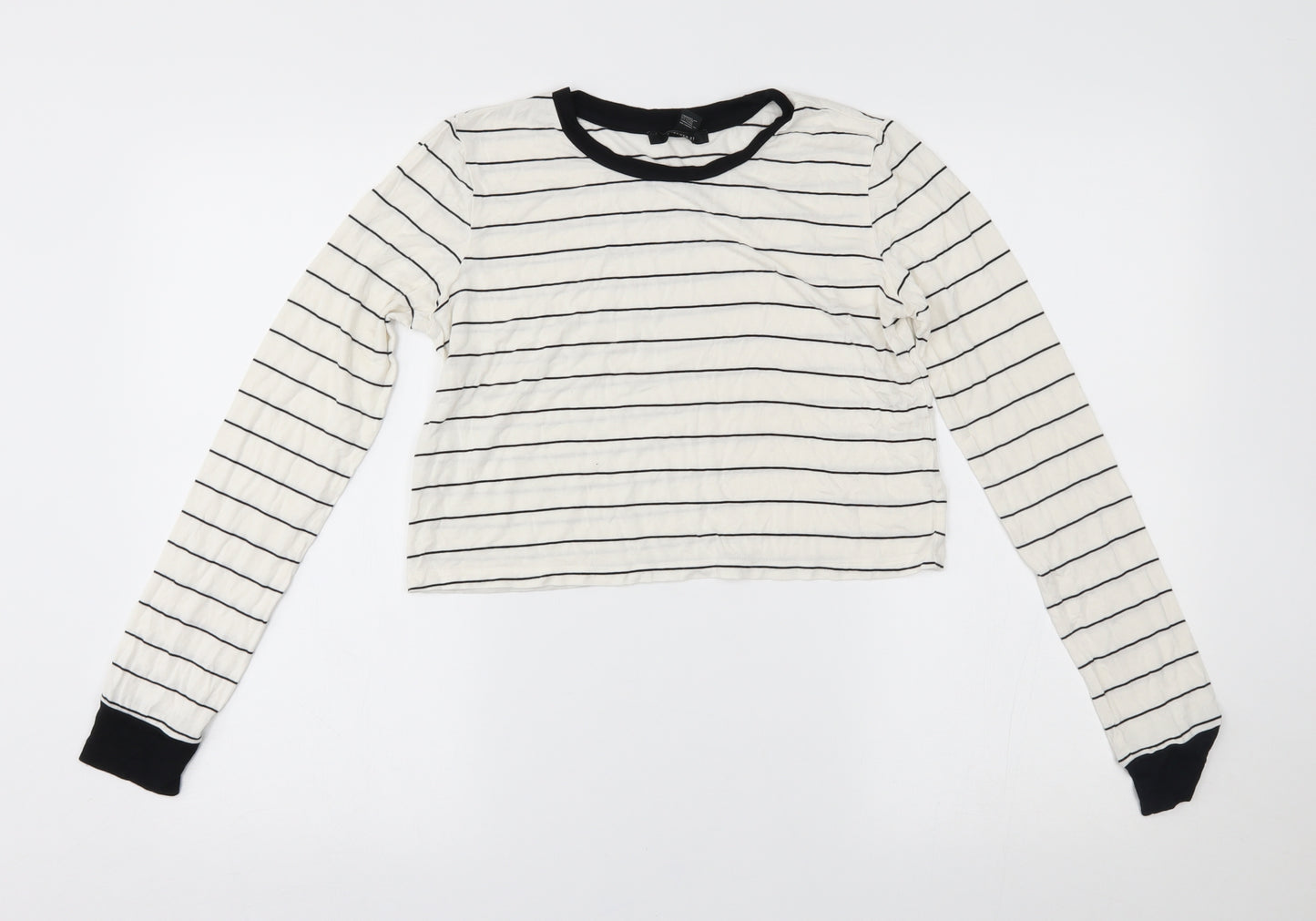 forever21 Womens White Striped  Basic T-Shirt Size S