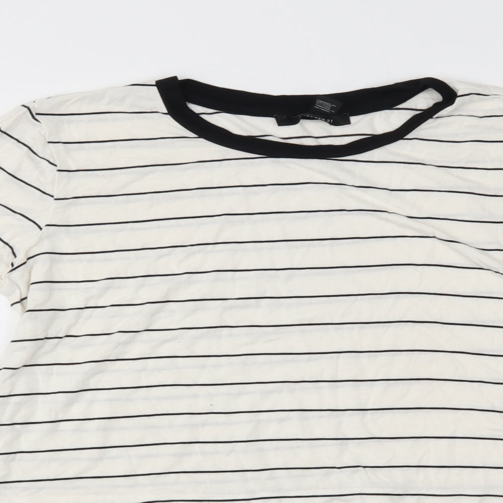 forever21 Womens White Striped  Basic T-Shirt Size S