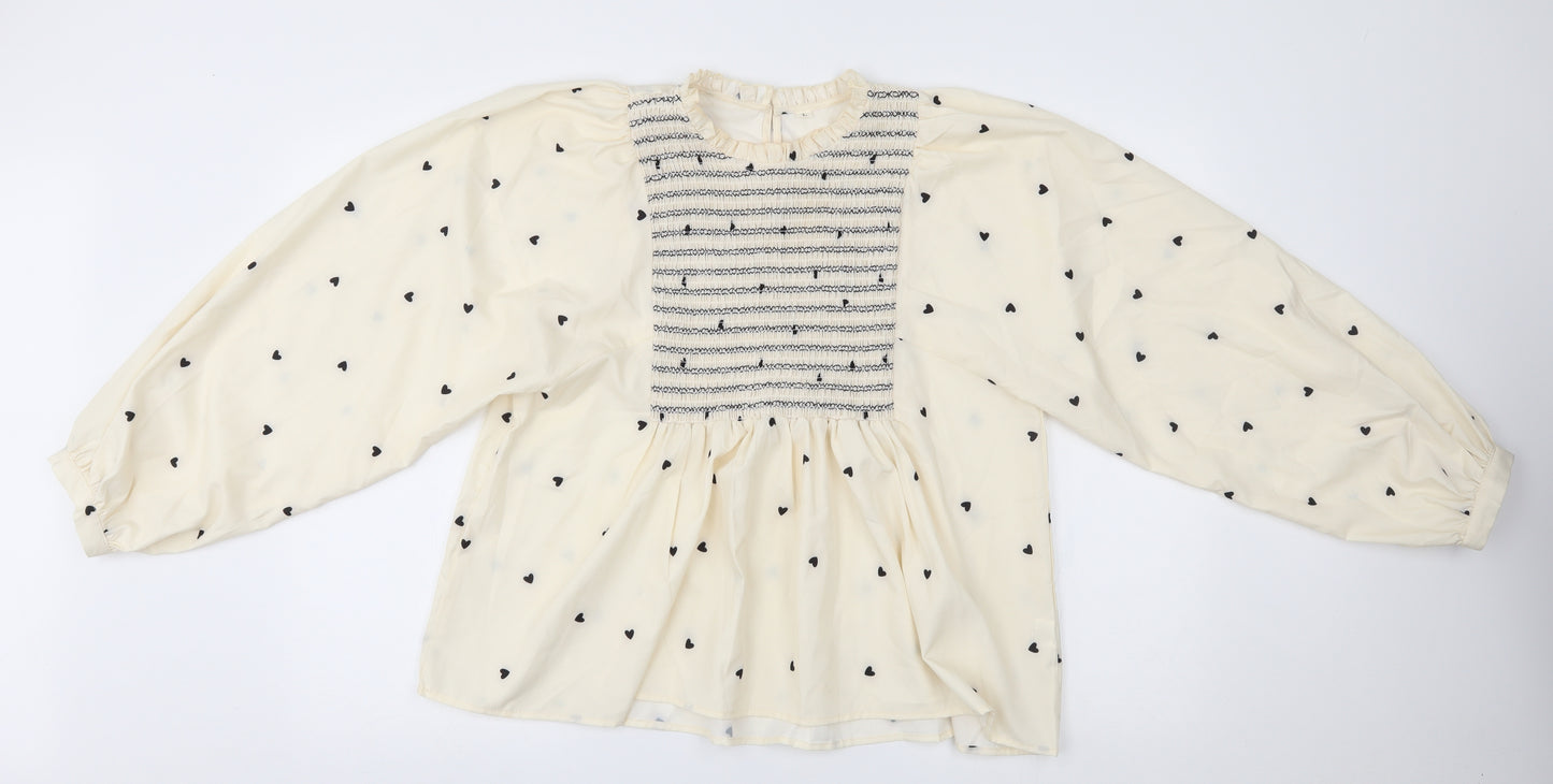 SheIn Womens Ivory Polka Dot  Basic Blouse Size L