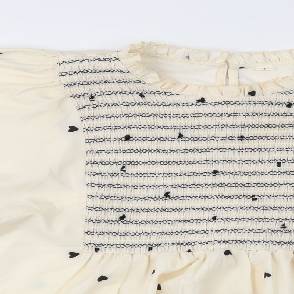 SheIn Womens Ivory Polka Dot  Basic Blouse Size L