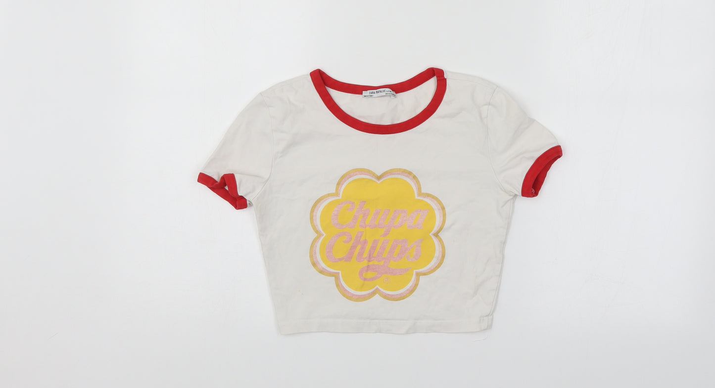 Zara Womens White   Cropped T-Shirt Size S