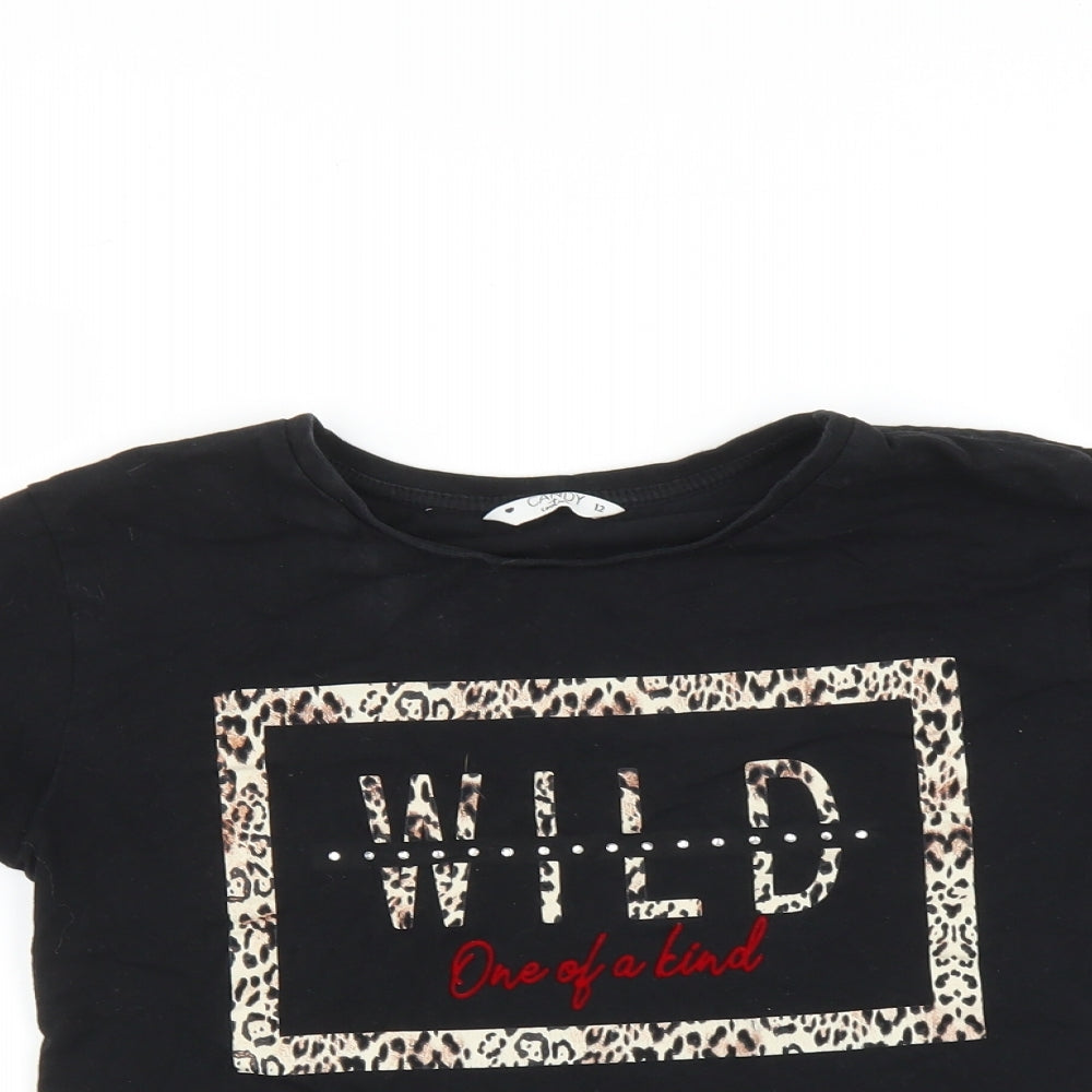 Matalan Girls Black   Basic T-Shirt Size 12 Years  - Cropped