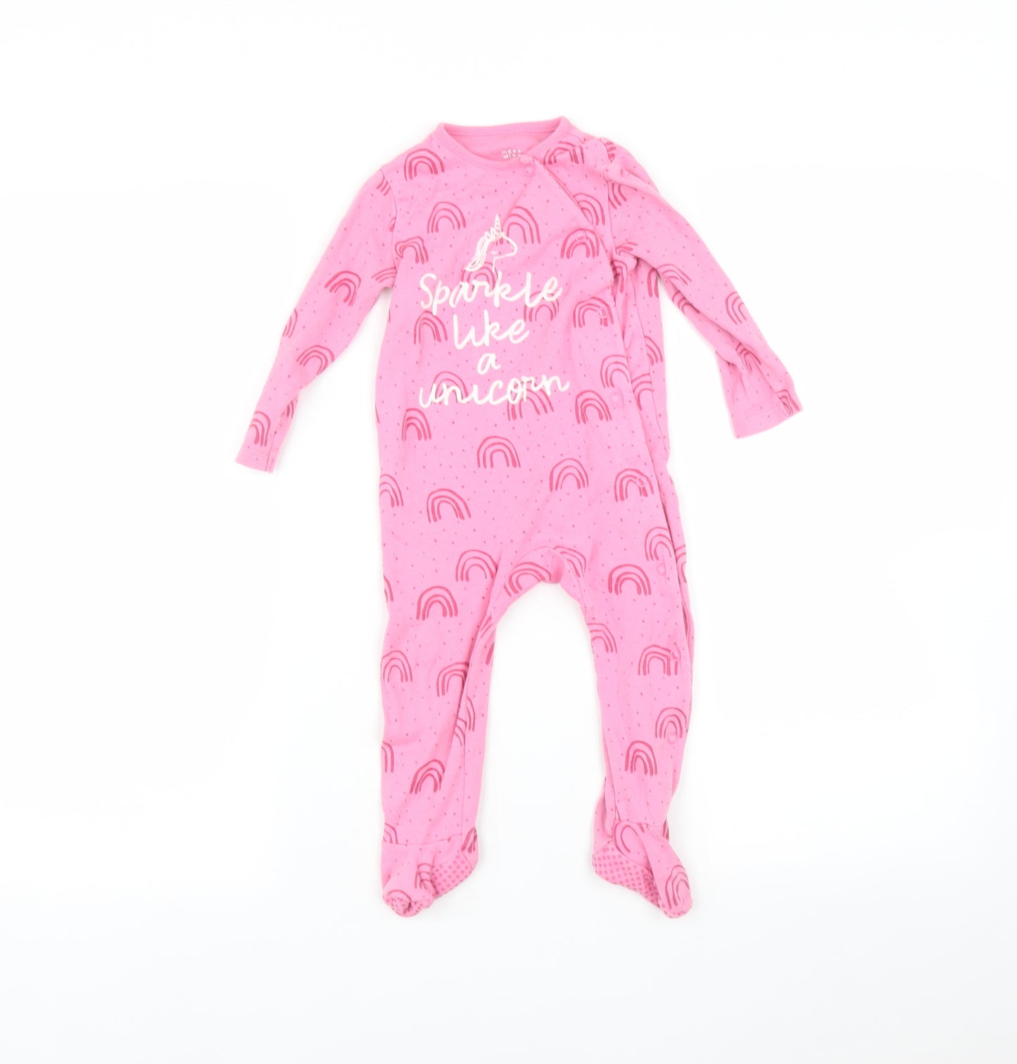 F&F Baby Pink   Babygrow One-Piece Size 12-18 Months  - rainbow print