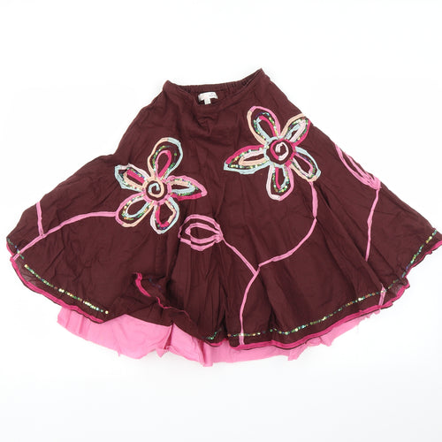 Marks and Spencer Girls Brown Floral  Pleated Skirt Size 6 Years