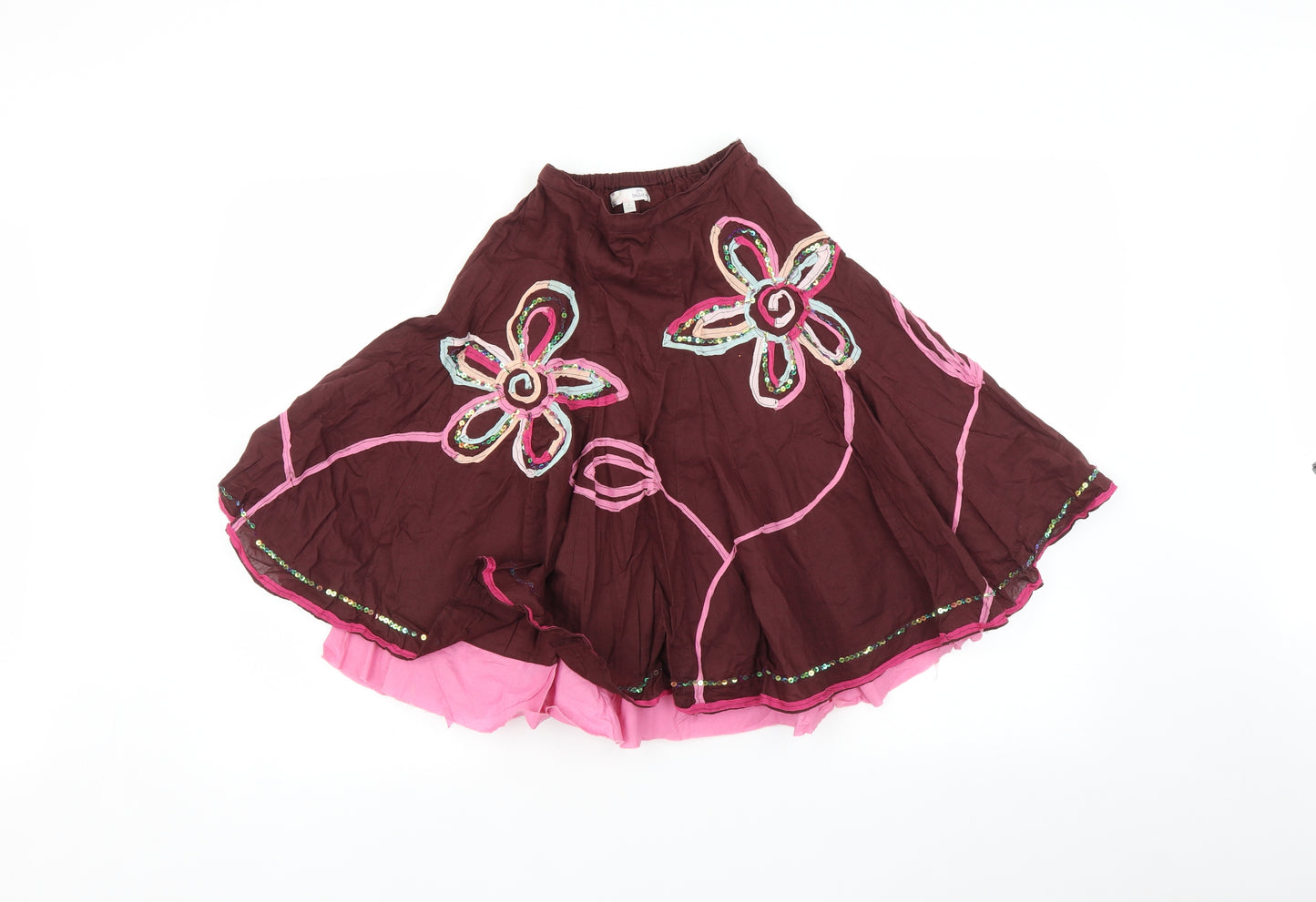 Marks and Spencer Girls Brown Floral  Pleated Skirt Size 6 Years