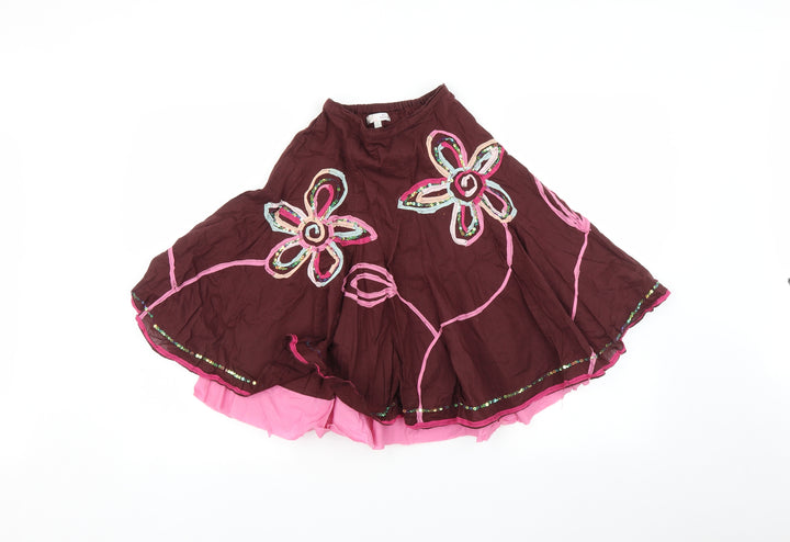 Marks and Spencer Girls Brown Floral  Pleated Skirt Size 6 Years