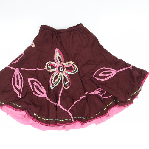 Marks and Spencer Girls Brown Floral  Pleated Skirt Size 6 Years