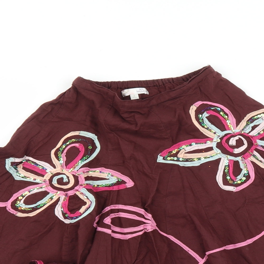 Marks and Spencer Girls Brown Floral  Pleated Skirt Size 6 Years