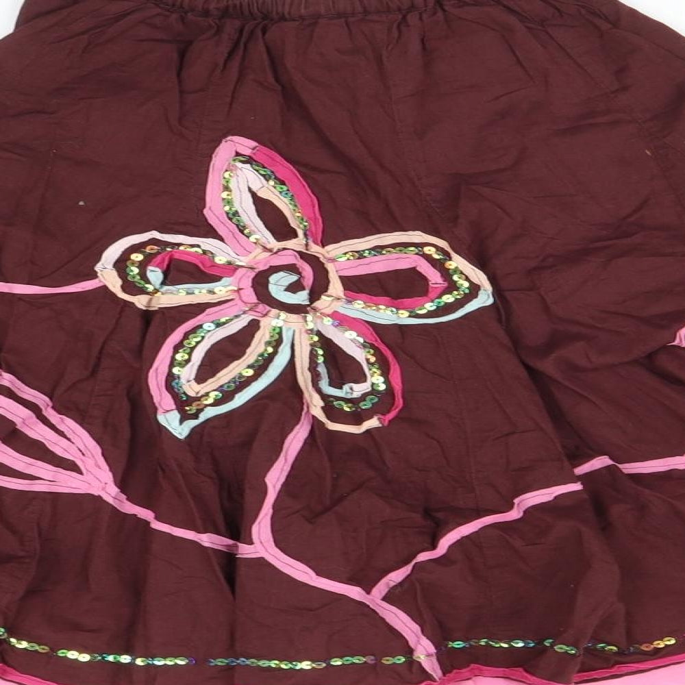 Marks and Spencer Girls Brown Floral  Pleated Skirt Size 6 Years