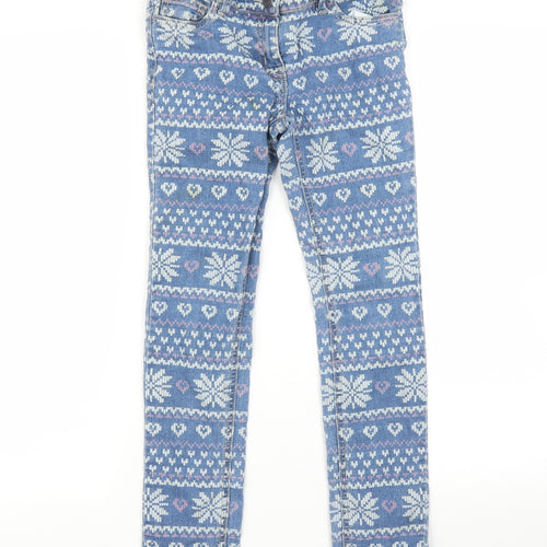 NEXT Girls Blue Fair Isle  Skinny Jeans Size 9 Months