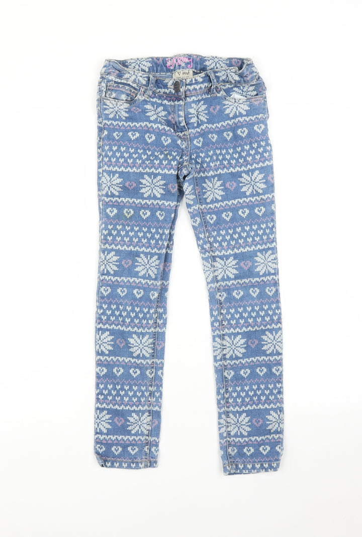 NEXT Girls Blue Fair Isle Skinny Jeans Size 9 Months