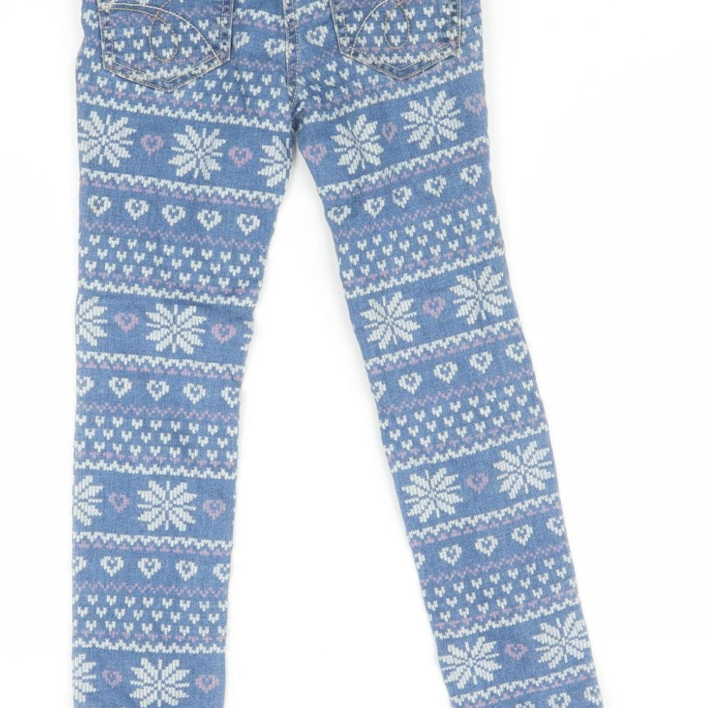 NEXT Girls Blue Fair Isle  Skinny Jeans Size 9 Months