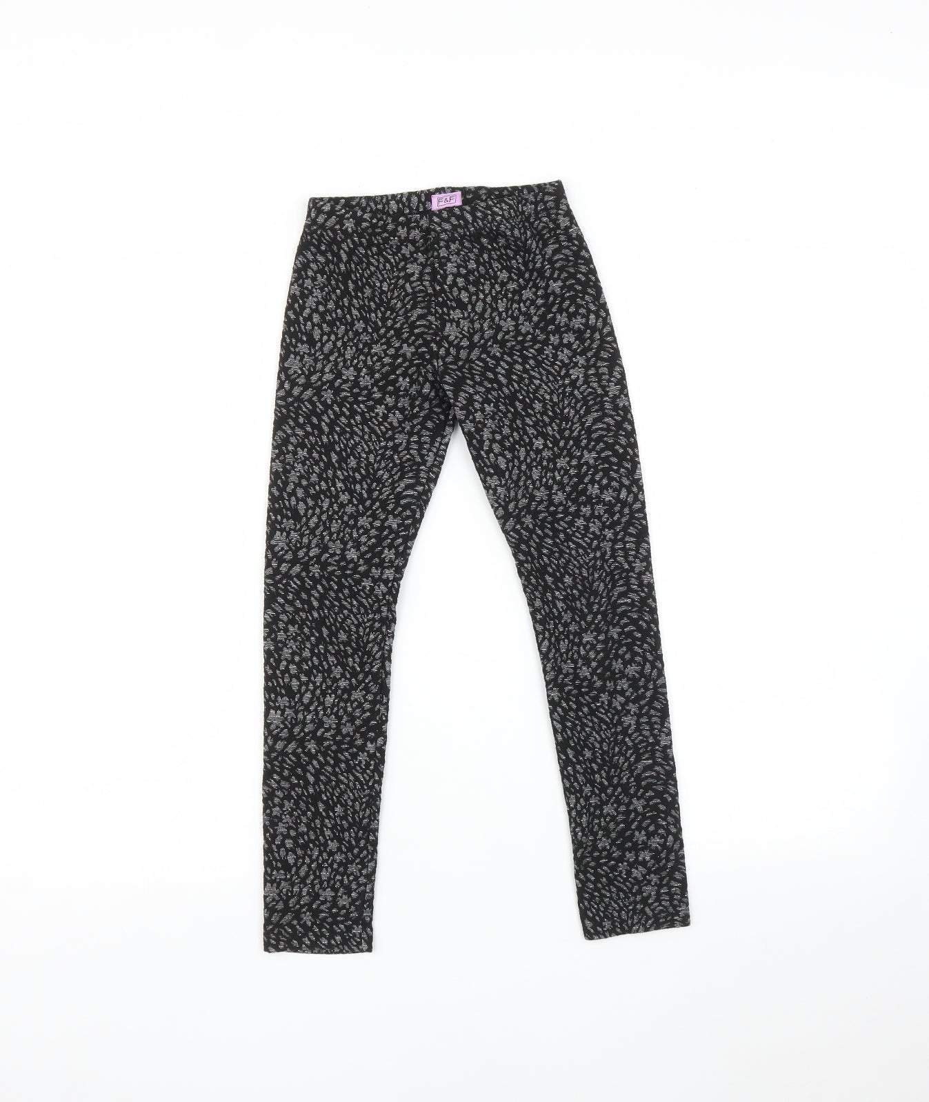 F&F Girls Black Animal Print  Jegging Trousers Size 9 Years - leggings