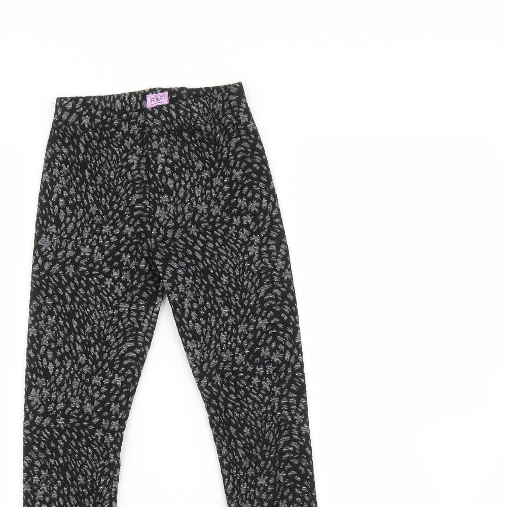 F&F Girls Black Animal Print  Jegging Trousers Size 9 Years - leggings
