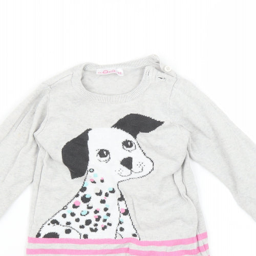 So cute Girls Grey Striped  Pullover Jumper Size 2-3 Years  - Dog