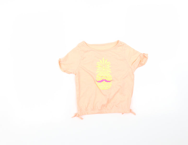 H+T Girls Orange Basic T-Shirt Size 3 Years - Pineapple
