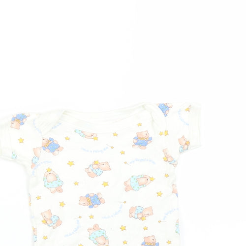 Tesco Baby White   Babygrow One-Piece Size 3-6 Months  - Bear print
