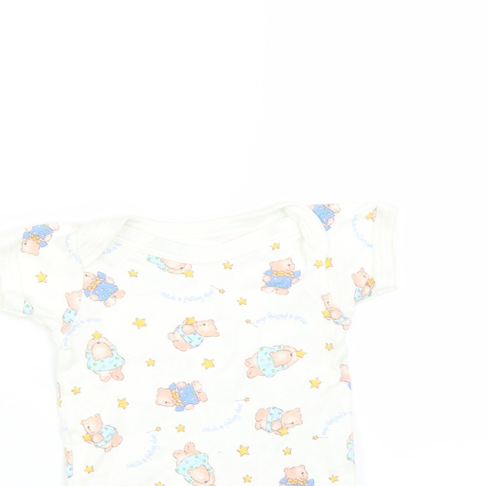 Tesco Baby White   Babygrow One-Piece Size 3-6 Months  - Bear print