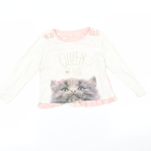 YD Girls Multicoloured Polka Dot  Basic T-Shirt Size 5-6 Years  - Cat print