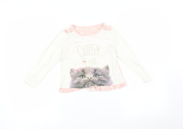 YD Girls Multicoloured Polka Dot Basic T-Shirt Size 5-6 Years - Cat print