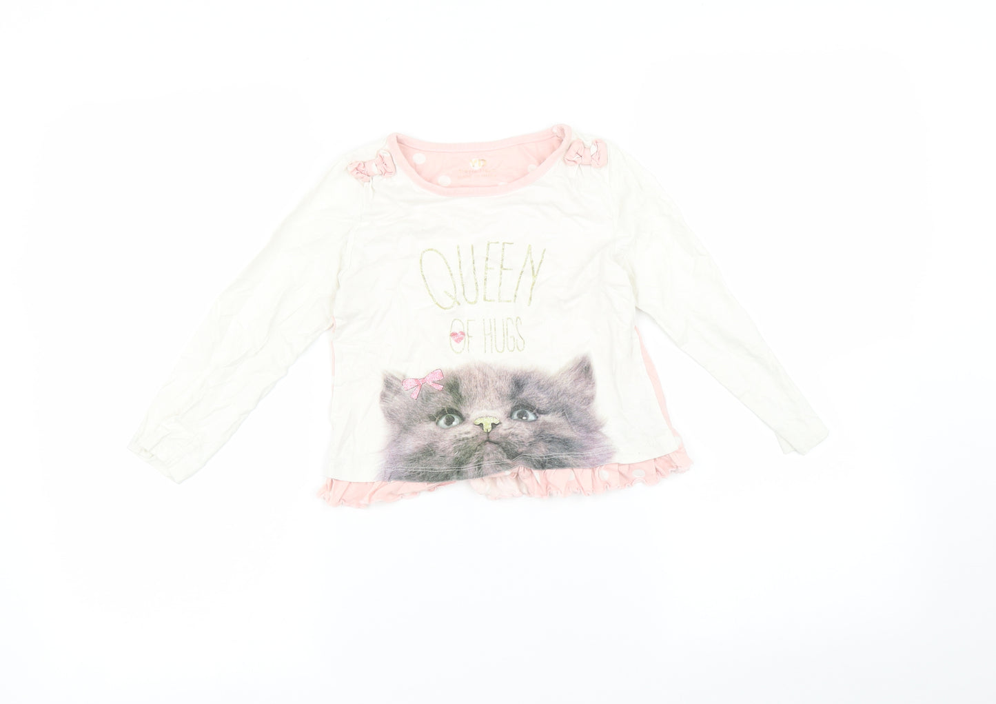 YD Girls Multicoloured Polka Dot  Basic T-Shirt Size 5-6 Years  - Cat print